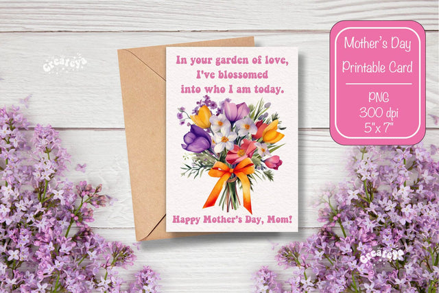 Mothers Day card Happy Mothers Day Printable Card Watercolor card Flower postcard PNG Sublimation Createya Design 