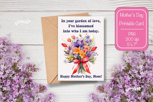 Mothers Day card Happy Mothers Day Printable Card Watercolor card Flower postcard PNG Sublimation Createya Design 