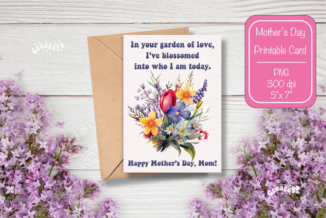 Mothers Day card Happy Mothers Day Printable Card Watercolor card Flower postcard PNG Sublimation Createya Design 