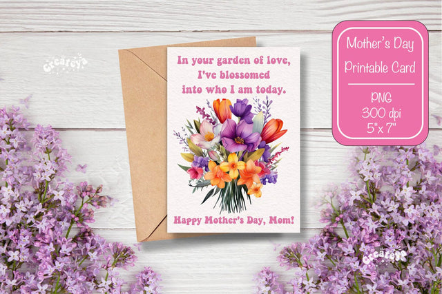 Mothers Day card Happy Mothers Day Printable Card Watercolor card Flower postcard PNG Sublimation Createya Design 