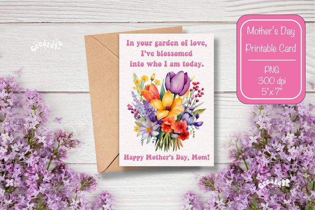 Mothers Day card Happy Mothers Day Printable Card Watercolor card Flower postcard PNG Sublimation Createya Design 
