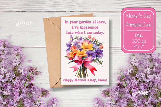 Mothers Day card Happy Mothers Day Printable Card Watercolor card Flower postcard PNG Sublimation Createya Design 