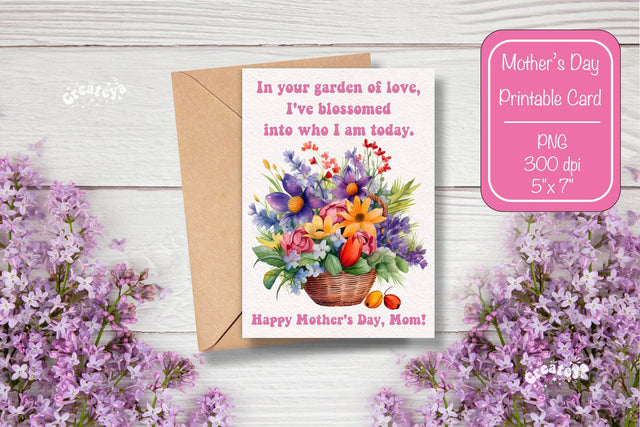 Mothers Day card Happy Mothers Day Printable Card Watercolor card Flower postcard PNG Sublimation Createya Design 