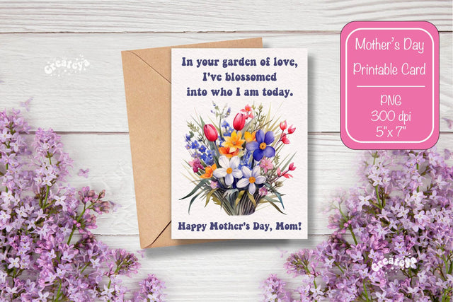 Mothers Day card Happy Mothers Day Printable Card Watercolor card Flower postcard PNG Sublimation Createya Design 