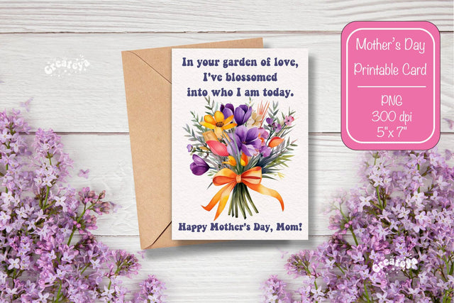 Mothers Day card Happy Mothers Day Printable Card Watercolor card Flower postcard PNG Sublimation Createya Design 