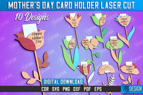 Mother's Day Card Holder Bundle | Flower Card Holder | Greeting Card Holder | Granny Gift | CNC File SVG Fly Design 