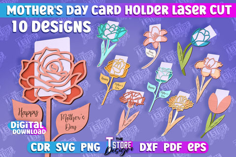 Mother's Day Card Holder | Flower Card Holder | Greeting Card Holder | Granny Gift | CNC File SVG The T Store Design 