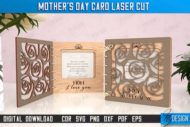 Mother's Day Card Laser Cut | Gift Idea | Greeting Card | Photo Frame | CNC File SVG Fly Design 