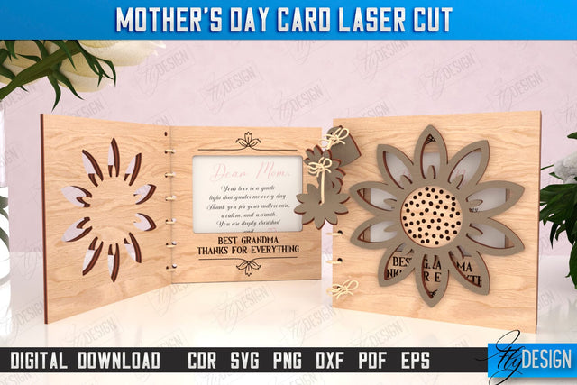 Mother's Day Card Laser Cut | Gift Idea | Greeting Card | Photo Frame | CNC File SVG Fly Design 