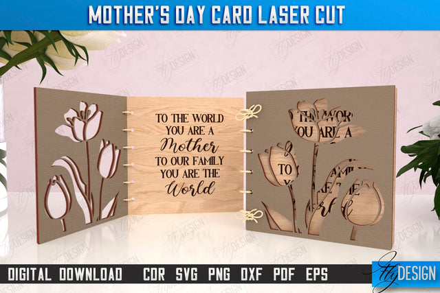 Mother's Day Card Laser Cut | Gift Idea | Greeting Card | Photo Frame | CNC File SVG Fly Design 