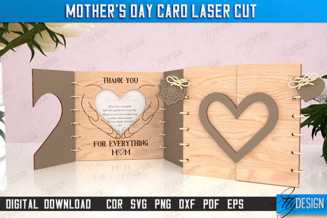 Mother's Day Card Laser Cut | Gift Idea | Greeting Card | Photo Frame | CNC File SVG Fly Design 