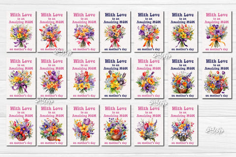 Mother’s Day card Printable Bundle Watercolor card Bundle Flower postcard PNG Sublimation Createya Design 