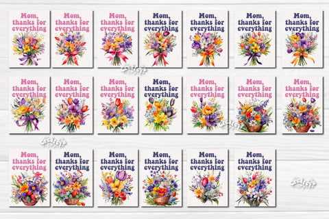 Mother’s Day card Printable Bundle Watercolor card Bundle Flower postcard PNG Sublimation Createya Design 