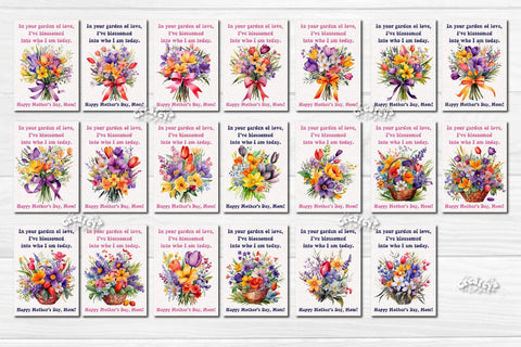 Mother’s Day card Printable Bundle Watercolor card Bundle Flower postcard PNG Sublimation Createya Design 