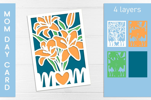Mothers day card with flowers svg, 3D layered mom card SVG AnastasiyaArtDesign 