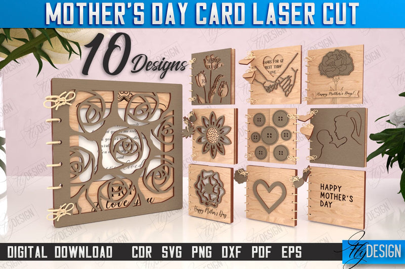 Mother's Day Cards Laser Cut Bundle | Gift Idea | Greeting Card | Photo Frame | CNC Files SVG Fly Design 