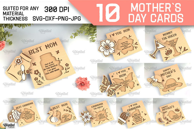 Mothers Day Cards SVG Bundle. Greeting Cards Laser Cut SVG Evgenyia Guschina 