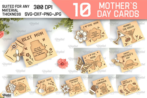 Mothers Day Cards SVG Bundle. Greeting Cards Laser Cut SVG Evgenyia Guschina 