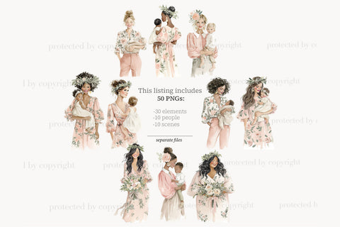 Mothers Day Clip Art | Mom and Baby PNG | Love You Mom Image SVG GlamArtZhanna 