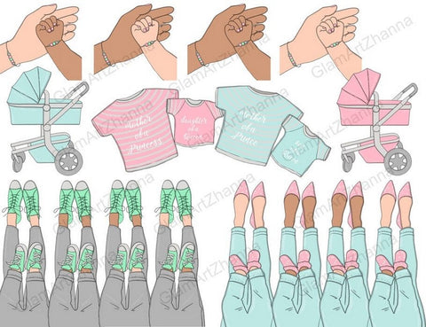 Mothers Day CLIPART Baby Girl Mom Kids Daughter Family - PNG SVG GlamArtZhanna 