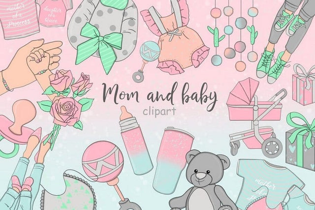 Mothers Day CLIPART Baby Girl Mom Kids Daughter Family - PNG SVG GlamArtZhanna 