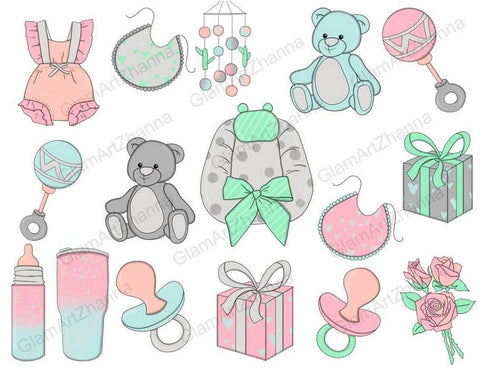 Mothers Day CLIPART Baby Girl Mom Kids Daughter Family - PNG SVG GlamArtZhanna 