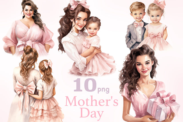 Mother's Day Clipart Set | Children Illustration PNG Bundle SVG GlamArtZhanna 