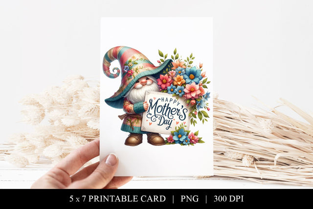 Mother's Day Digital Card, Printable 5x7 Gnome Design Sublimation BijouBay 