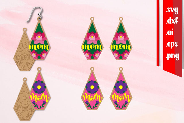 Mothers Day Earrings Laser cut | Cut and Score Earrings SVG zafrans studio 