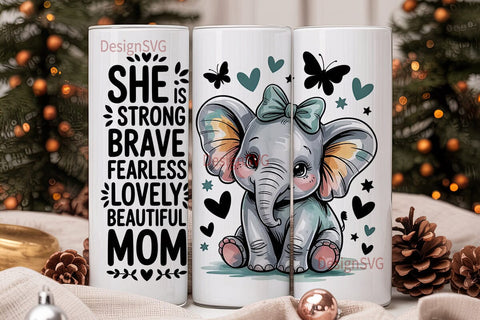 Mother's Day Elephant Tumbler Wrap Sublimation DesignSVG 