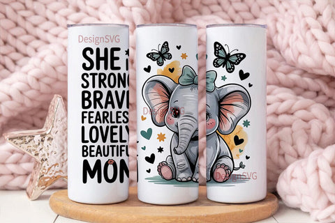 Mother's Day Elephant Tumbler Wrap Sublimation DesignSVG 