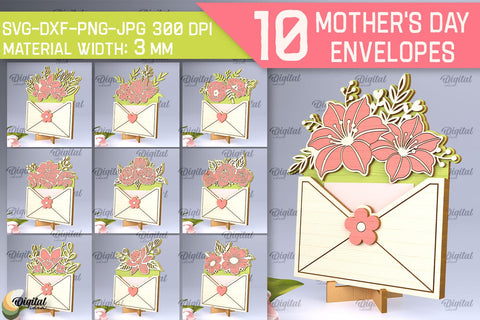 Mother's Day Envelopes Laser Cut Bundle. Mom Envelopes Gift SVG SVG Evgenyia Guschina 