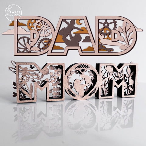 Mothers Day Fathers Day SVG Laser Cut Files Bundle - Set Of 12 Mom Dad Family Sign Laser Cut Template DXF AI CDR SVG LaserCutano 