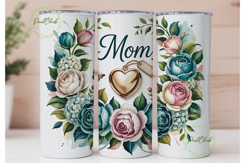 Mother's Day Floral Heart 20oz Tumbler Sublimation PixelChick 