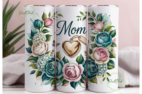 Mother's Day Floral Heart 20oz Tumbler Sublimation PixelChick 