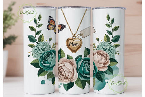 Mother's Day Floral Heart 20oz Tumbler Sublimation PixelChick 