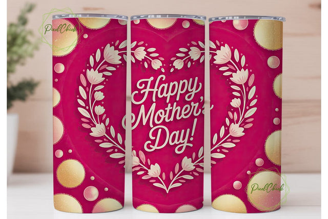 Mother's Day Floral Heart 20oz Tumbler Sublimation PixelChick 