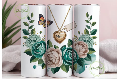 Mother's Day Floral Heart 20oz Tumbler Sublimation PixelChick 