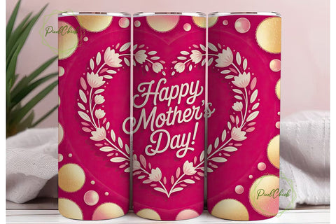 Mother's Day Floral Heart 20oz Tumbler Sublimation PixelChick 