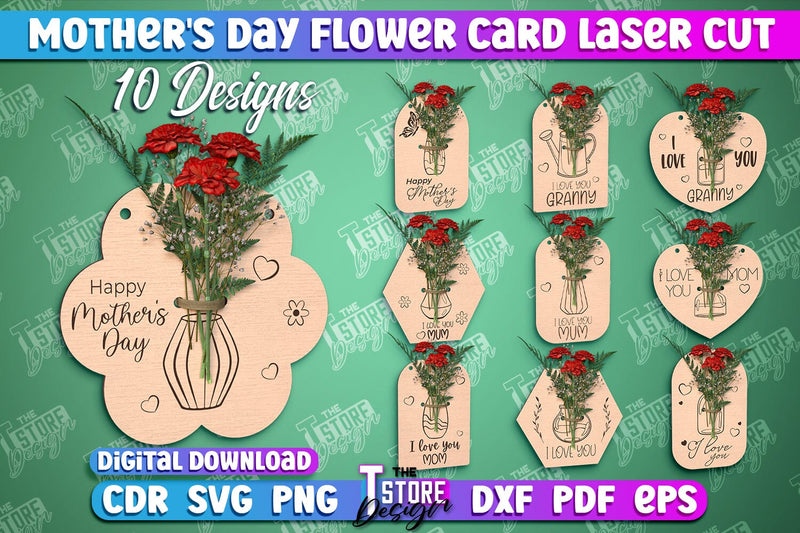 Mother's Day Flower Card Bundle | Flower Design | Greeting Cards | Granny Gift | CNC File SVG The T Store Design 