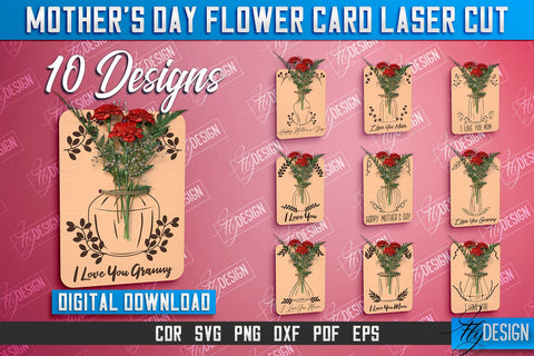 Mother's Day Flower Card Bundle | Greeting Cards | Granny Gift | CNC File SVG Fly Design 