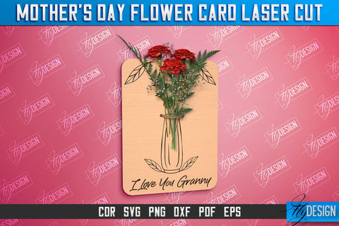 Mother's Day Flower Card Bundle | Greeting Cards | Granny Gift | CNC File SVG Fly Design 