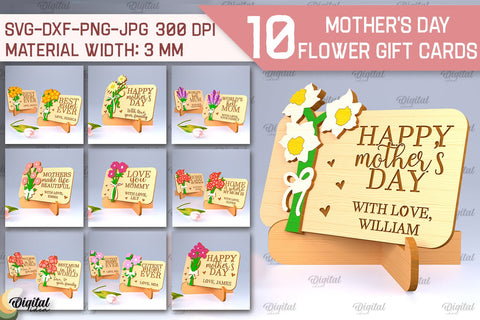 Mother's Day Flower Gift Cards SVG Bundle. Gift Cards Laser Cut SVG Evgenyia Guschina 