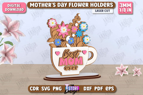 Mother's Day Flower Holders Bundle | Mother's Day Gift Idea | Flower Stand | CNC Files SVG The T Store Design 