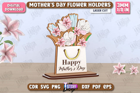 Mother's Day Flower Holders Bundle | Mother's Day Gift Idea | Flower Stand | CNC Files SVG The T Store Design 
