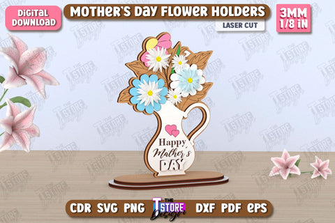 Mother's Day Flower Holders Bundle | Mother's Day Gift Idea | Flower Stand | CNC Files SVG The T Store Design 