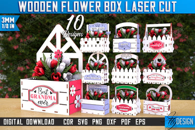 Mother's Day Flower Holders Laser Cut Bundle | Flower Box | Gift Idea | Flower Stand | CNC Files SVG Fly Design 