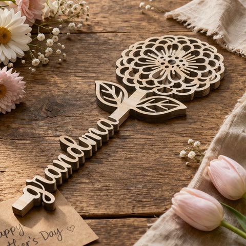 Mother's Day Flower Laser SVG Bundle, Personalizable Laser Cut Floral Designs, SVG for Mom, Flower Stick SVG, Cricut, Glowforge Cut Files SVG HappyDesignStudio 