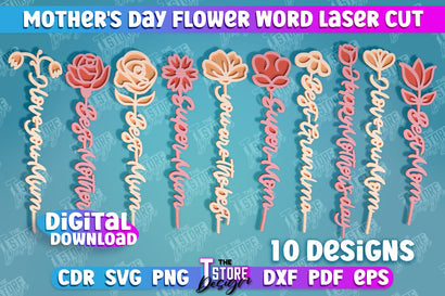 Mother's Day Flower Word Laser Cut SVG Bundle | Flower Word Laser Cut | 3d Flower Design SVG The T Store Design 
