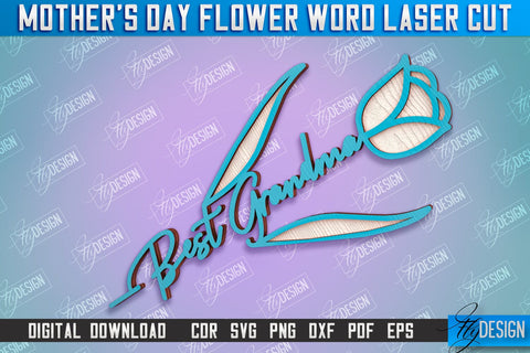 Mother's Day Flower Word | Layered Flower Design | Gift Design | CNC File SVG Fly Design 